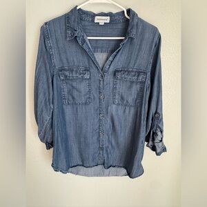 Emphasis Blue Button-Up Denim Tencel Shirt Size Small